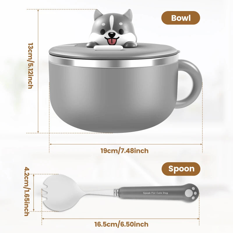 1200ml Ramen Bowl With Lid Stainless Steel Instant Noodle Cooker Fruit Salad Rice Soup Bowl Large Lunch Box Kitchen Accessories Peaceful Pleasures Health and Wellness