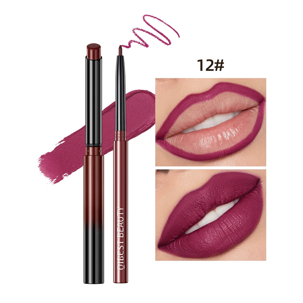 QIBEST Matte Lipliner Pencil Lipstick Sets Nude Pink Red Contour Tint Lipstick Waterproof Lasting Lip Liner Pen Lips Makeup Kits Peaceful Pleasures Health and Wellness 12