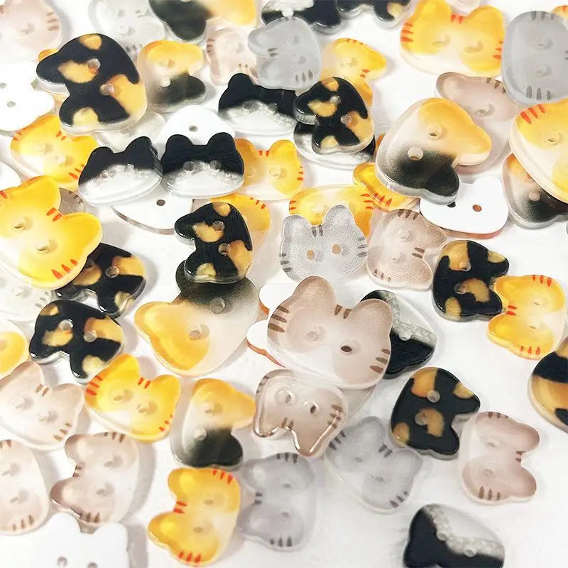 Cute Cat Resin Buttons 20pcs | 12/17mm Colorful DIY Craft
