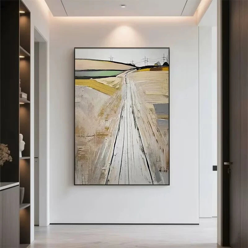 Modern Abstract Country Side Landscape Handmade Oil Painting On Canvas For Home Wall Decor Hanging Mural For Living Room Bedroom Peaceful Pleasures Health and Wellness No frame 130cmx250cm
