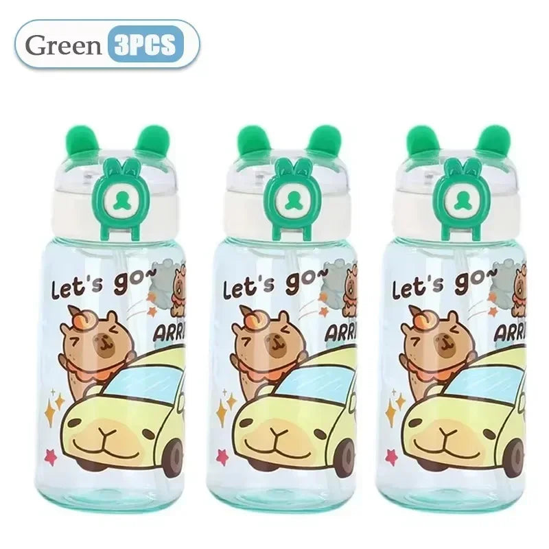 Capybara Cartoon Water Bottle 500ml Kids Sports Straw Cup