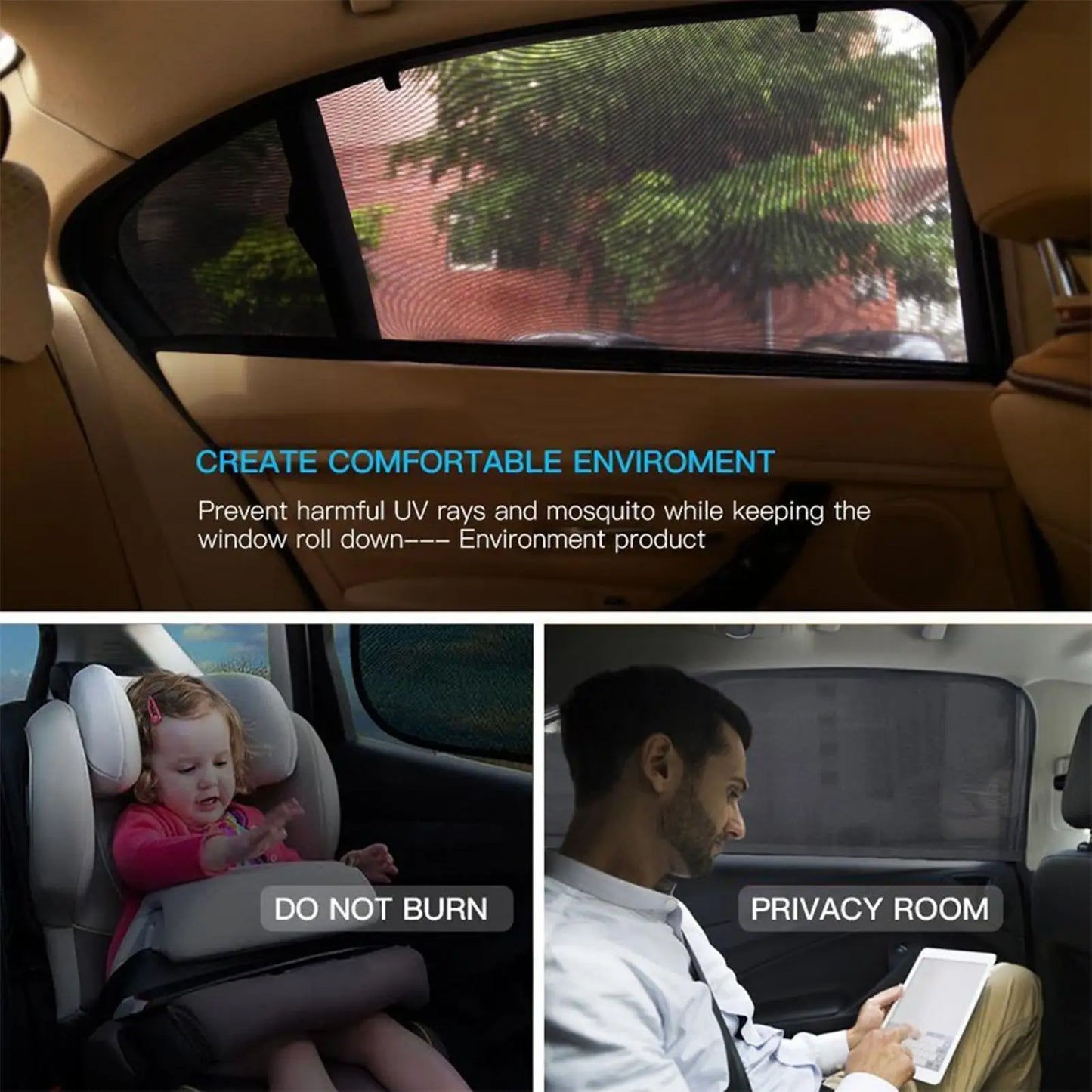 Car Window Sunshade Mesh Curtain – UV Protection (1 Pair)