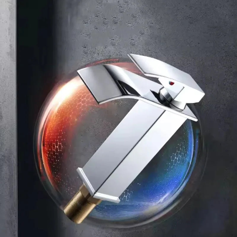 Black Stainless Steel Waterfall Basin Faucet | Hot & Cold