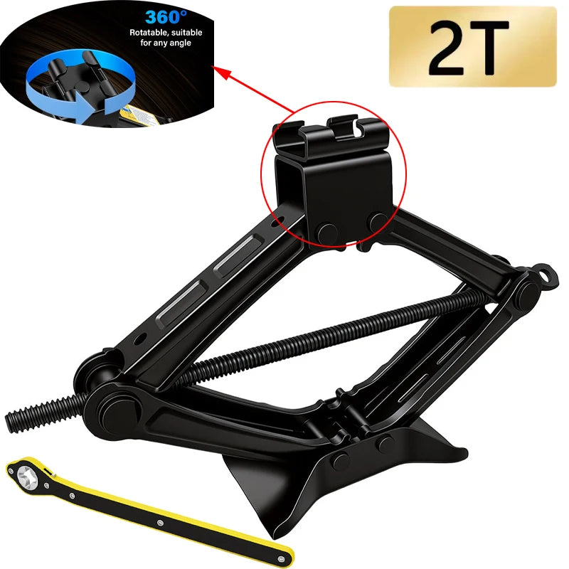 1.5T/2T Car Scissor Jack Auto Emergency Crank Lift Stand Labor-Saving Repair & Tire Replacement Tool with Wrench for SUV Vehicle Peaceful Pleasures Health and Wellness 2T Rotating Head