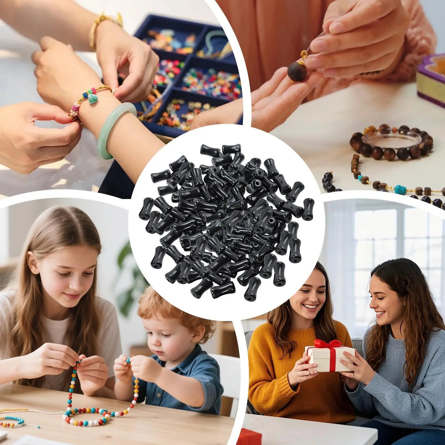 50pcs 8mm Black Bamboo Glass Spacer Beads for DIY Jewelry Making Glass Spacer Beads Peaceful Pleasures Health and Wellness