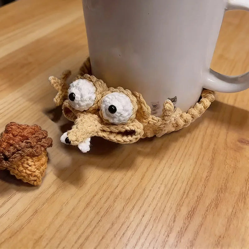 Handmade Crochet Squirrel Coaster | Heat-Resistant Non-Slip Cup Mat