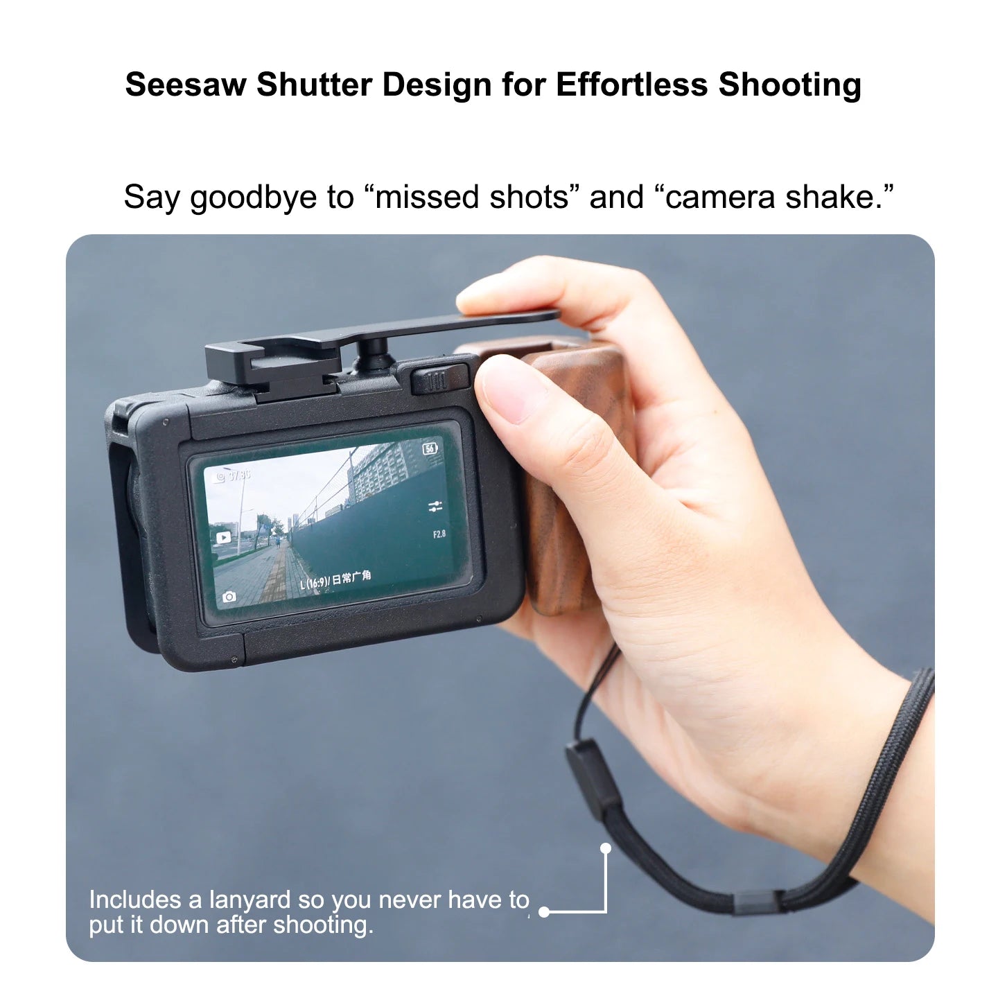 High-Quality Natural Wood Aluminum Cage Grip For DJI Action 6 Ergonomic See Saw Shutter Quick Release Base With Lanyard Peaceful Pleasures Health and Wellness