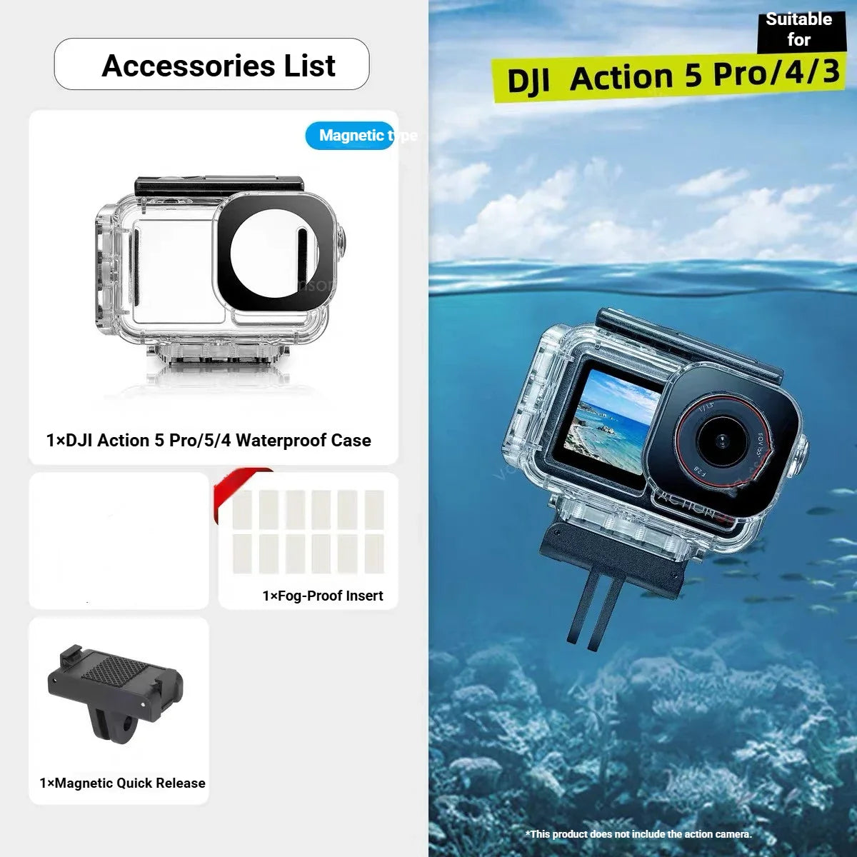 Magnetic Waterproof Diving Case for DJI Action 5 Pro/4/3