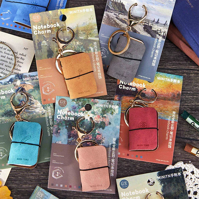 PU Leather Mini Notebook Keychain – Portable Diary Backpack Charm
