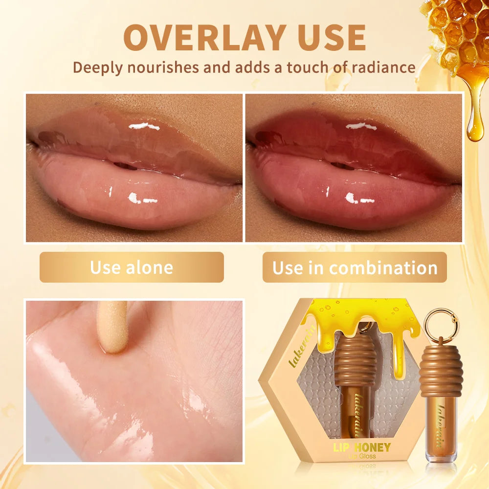 Lakerain Honey Lip Gloss Long Lasting Moisturized Glossy Texture Lightweight Non-sticky Gorgeous Glossy Finish Smooth Lip Makeup Peaceful Pleasures Health and Wellness