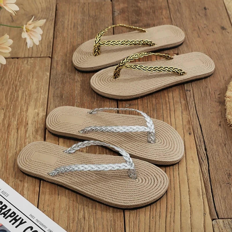 Women's Linen Flat Slippers – Lightweight Non-Slip Sandals