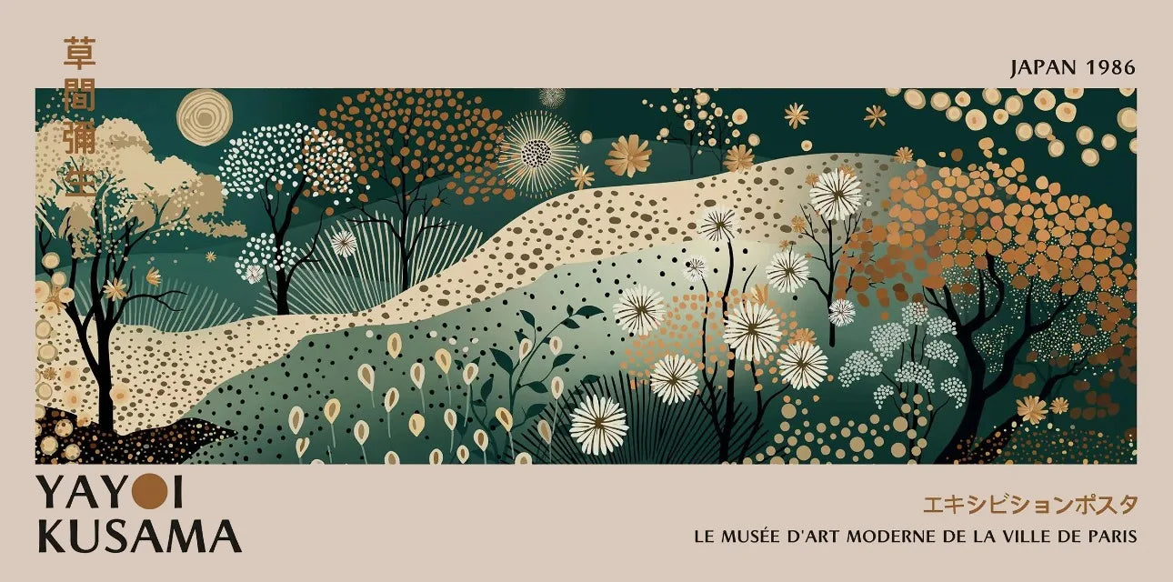 Abstract Yayoi Kusama Flower Japanese Exhibition Art Poster Vintage Print Canvas Painting Modern Room Wall Home Decor cuadros Peaceful Pleasures Health and Wellness 9 20x40cm