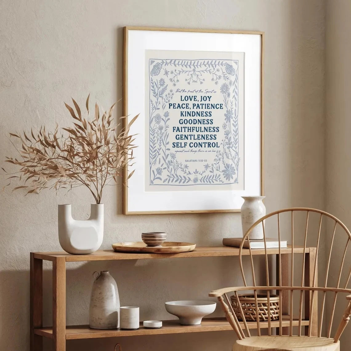 Love Joy Peace Scripture Blue Canvas Wall Art Print | Decor