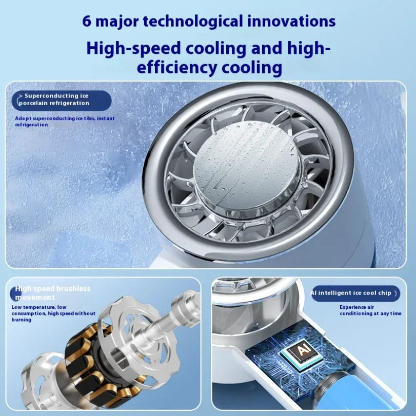 Portable Handheld Turbo Fan – Ice Cooling, 3 Speeds, USB