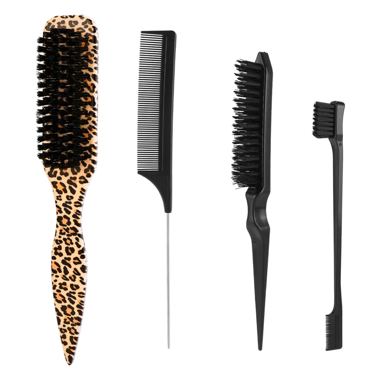 Nylon Bristle Edge Hair Brush Set,Slick Back Smoothing Brush For Baby Hair Flyaway Ponytail Bun Teasing Backcombing Styling Tool Peaceful Pleasures Health and Wellness B black