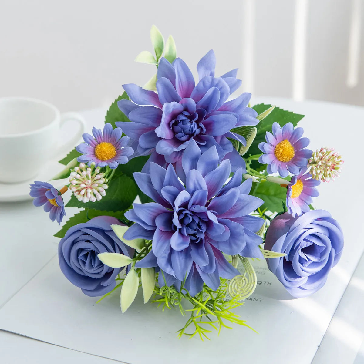 Silk Dahlia Rose Artificial Flowers | Bridal Bouquet & Home Decor