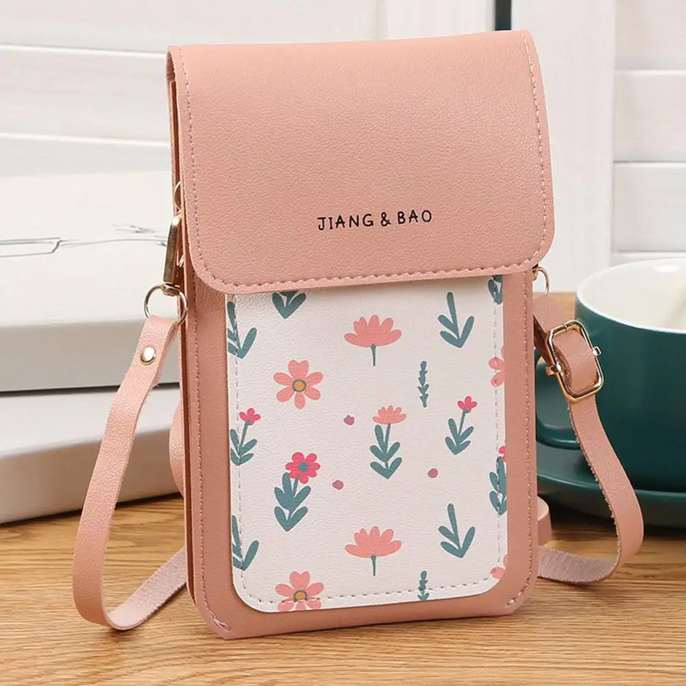 Floral Print Crossbody Phone Bag With Clear Touch Screen Window Mini Cell Phone Pouch Walle For Women Daily Travel Use Peaceful Pleasures Health and Wellness