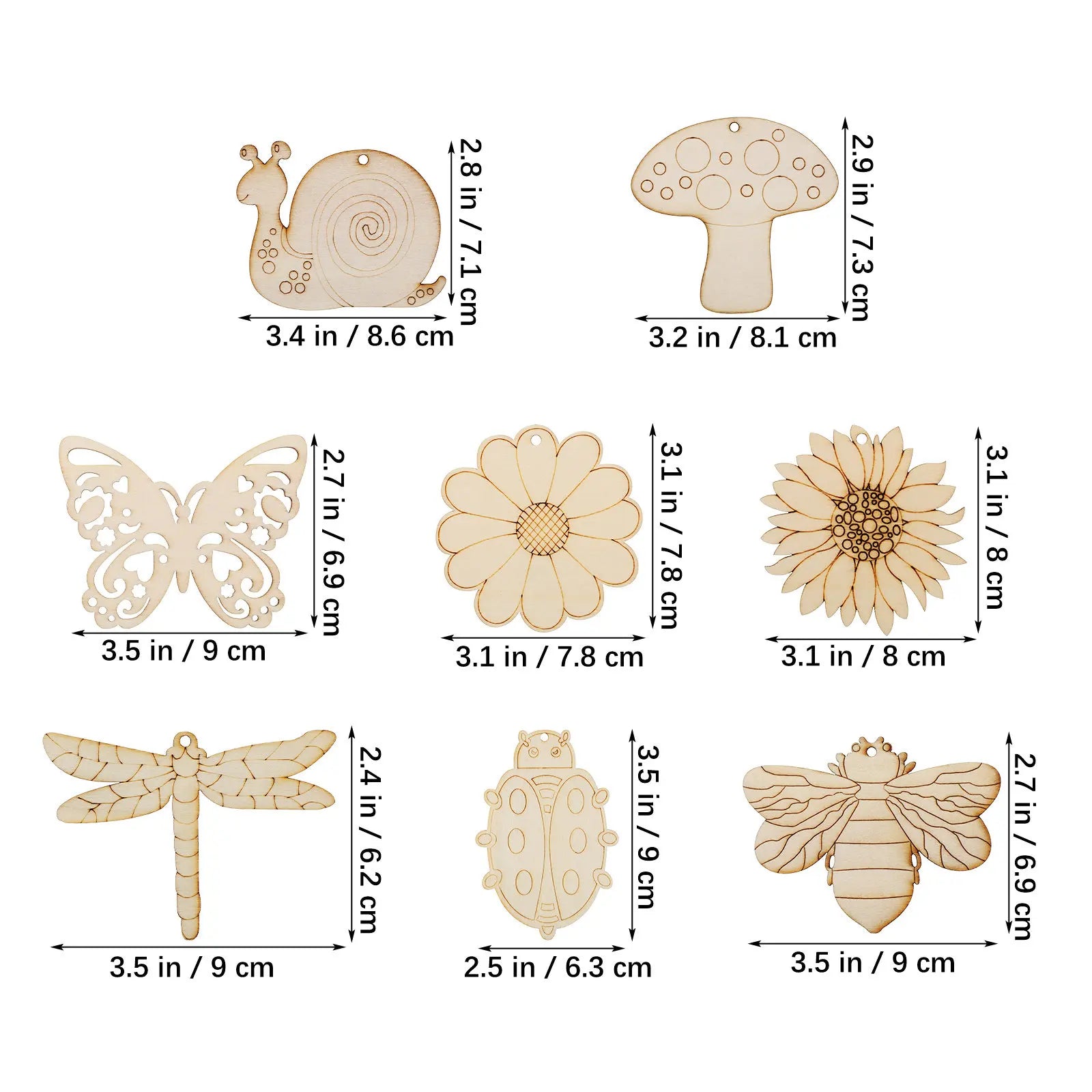 40Pcs Unfinished Wooden Flowers Insects Hanging Cutouts DIY Wooden Crafts Painting Shapes Wood Slices Jute Rope Rustic Wall Peaceful Pleasures Health and Wellness