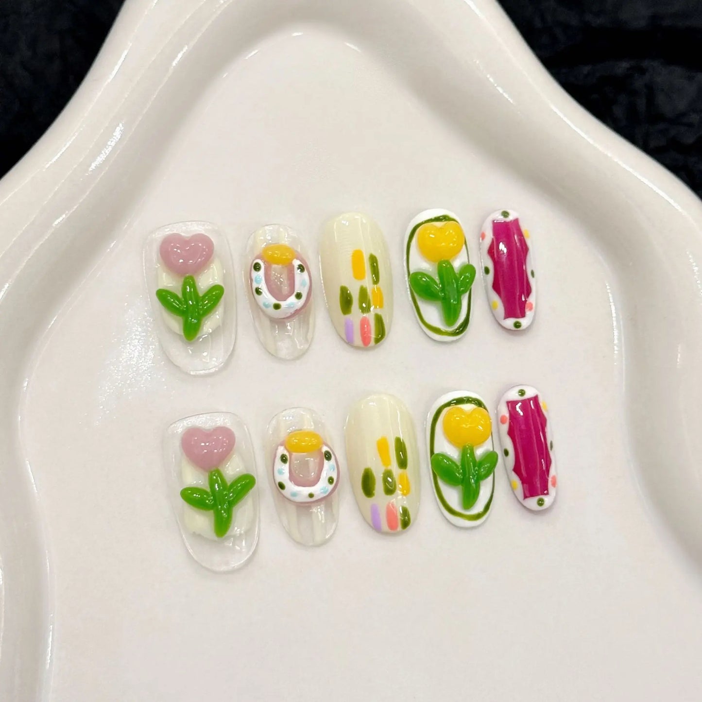 10pcs Handmade Press on Nails 3D Strawberry Decor Fake Nails for Girl Wearable Detachable Short Pink Cat Eye False Nail Tips Peaceful Pleasures Health and Wellness XS