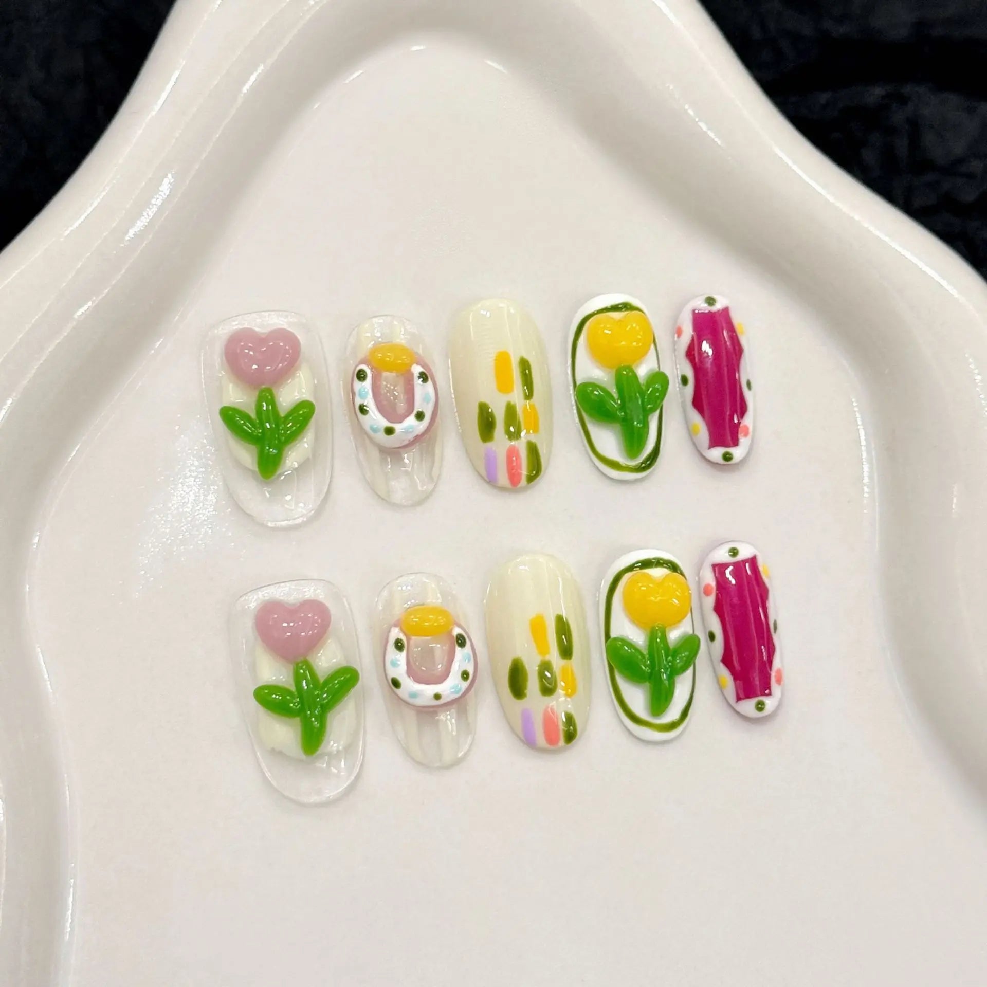 10pcs Handmade Press on Nails 3D Strawberry Decor Fake Nails for Girl Wearable Detachable Short Pink Cat Eye False Nail Tips Peaceful Pleasures Health and Wellness XS