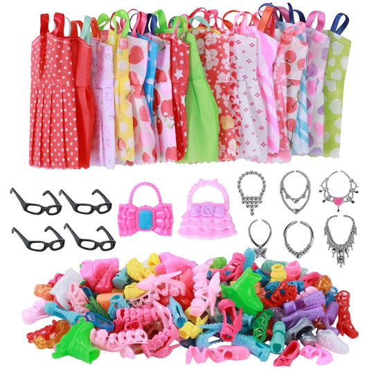 32 pcs Random Doll Clothes and Accessories 10pcs Fashion Dresses 22pcs Shoes Glasses Necklaces Handbag for Barbie Doll Peaceful Pleasures Health and Wellness A One Size