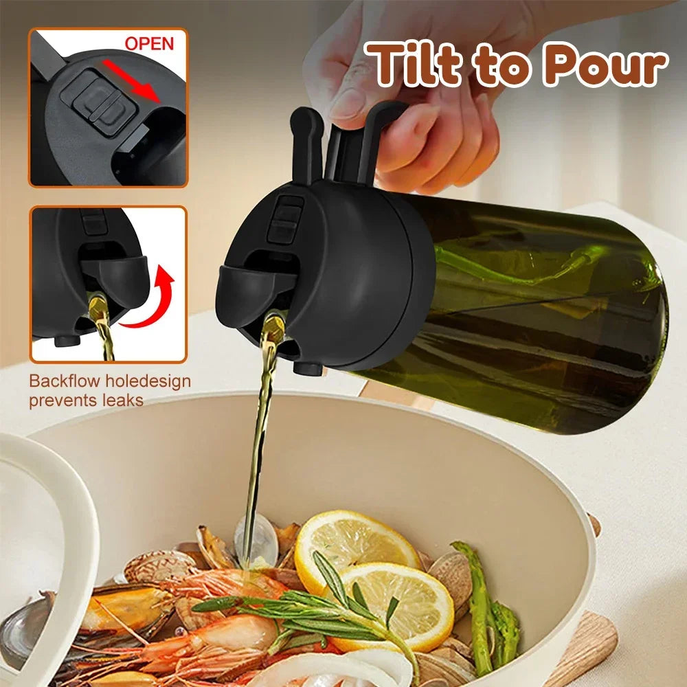 2 in 1 470ML/16oz Light-Blocking Dark Oil Sprayer for Cooking Olive Oil Dispenser Bottle for Kitchen Dark Green Glass Oil Bottle Peaceful Pleasures Health and Wellness