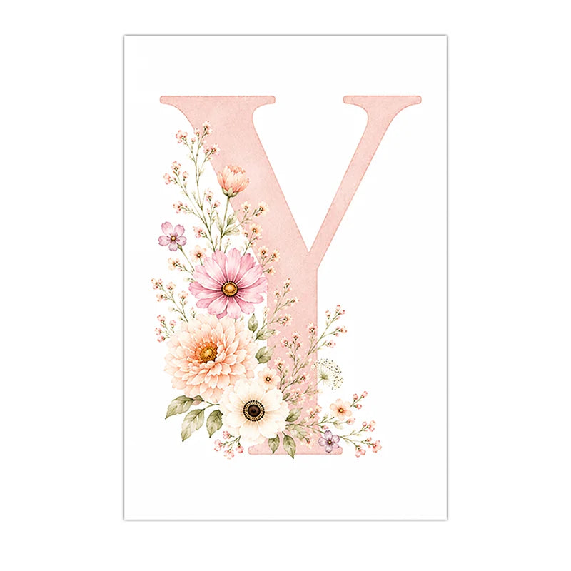 Custom Floral Rainbow Alphabet Canvas Wall Art – Kids Room