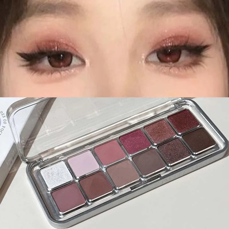 12-Color Glitter Matte Eyeshadow Palette – Rose Wine Brown Pink