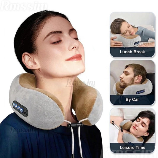 Portable U Shaped Pillow Electric Neck Massager With Heat Vibration 3D Kneading Shiatsu Massage For Pain Relief Fatigue Peaceful Pleasures Health and Wellness