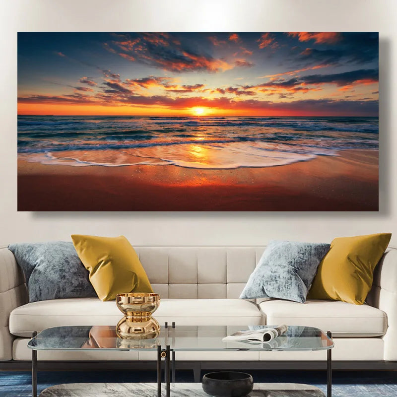 Sunset Beach Large Canvas Wall Art | Landscape Poster No Frame