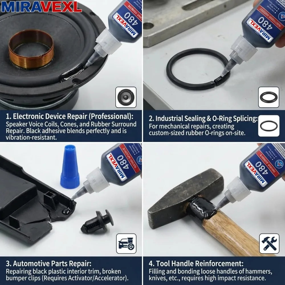 Black Instant Adhesive 480 SuperGlue High Strength Fast Curing Tough Rubber Bond Cyanoacrylate For Metal Plastic Wood Car Repair Peaceful Pleasures Health and Wellness