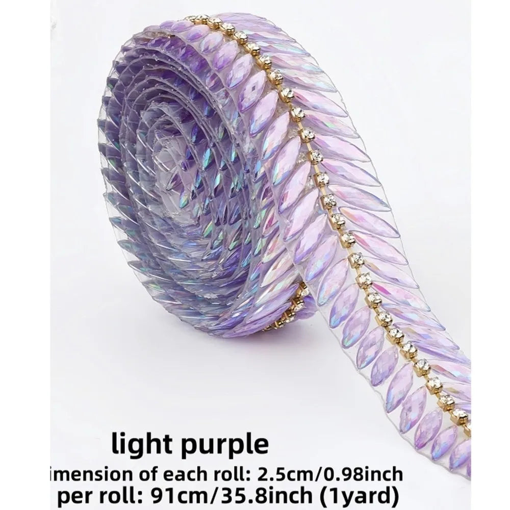 Iron-On Rhinestone Ribbon Trim 1 Yard | DIY Crystal Decoration