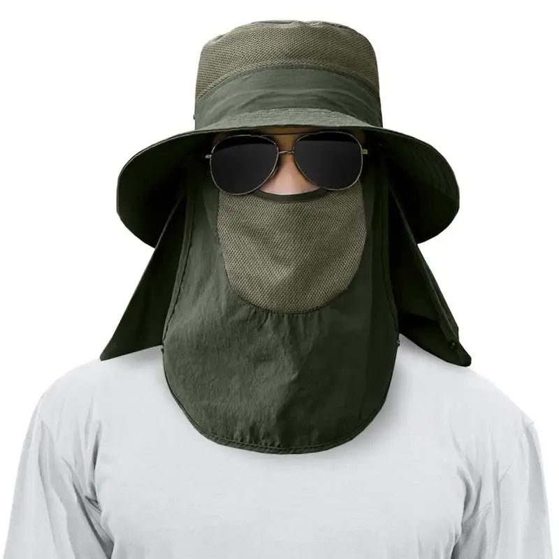 Full Coverage Sun Protection Bucket Hats Detachable Face & Neck Flap Outdoor Fishing Hats Breathable Mesh Wide Brim Headwear Peaceful Pleasures Health and Wellness