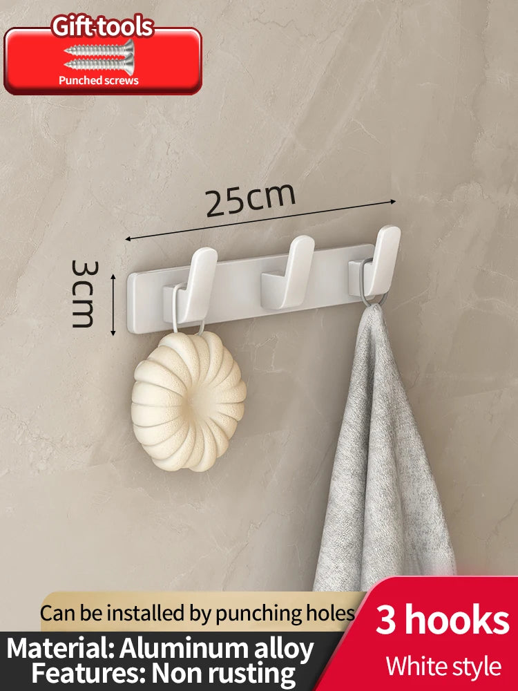 6-Hook Aluminum Wall Hook Rack for Kitchen & Bathroom