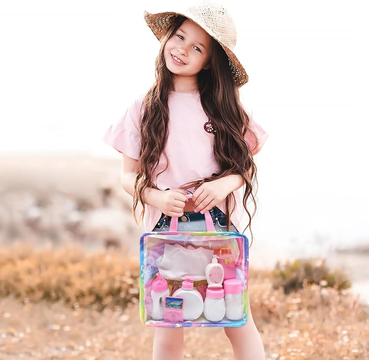 Rainbow Transparent Doll Tote Bag for Clothes & Accessories, 9.64x8.66x3.14 Inches Peaceful Pleasures Health and Wellness