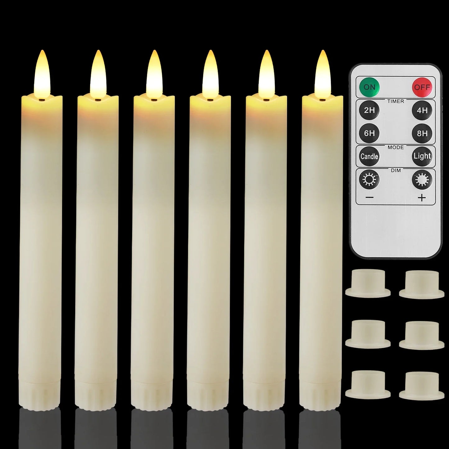 6Pc White/Ivory Flameless Taper Candles with Remote Timer Battery Operated Flickering LED Candle With Base for Indoor Home Decor Peaceful Pleasures Health and Wellness 6pc ivory 6pc