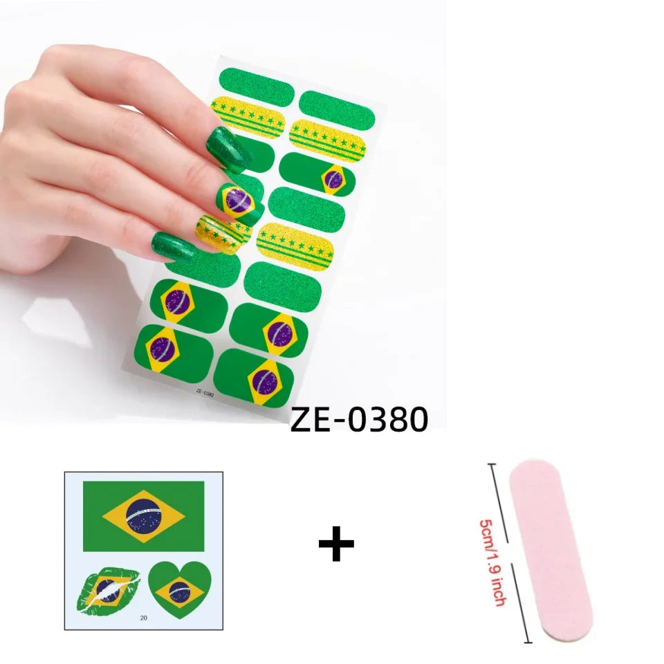 3-Piece Flag Nail Sticker & Foil Art Accessories Set Peaceful Pleasures Health and Wellness Brazil 3pcs