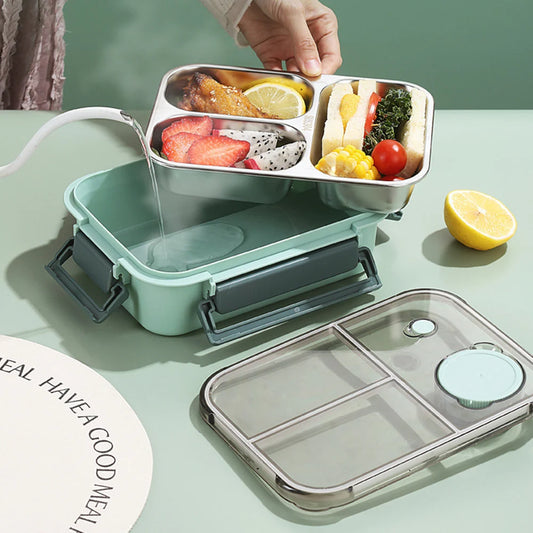 3-Compartment Insulated Stainless Steel Bento Lunch Box Insulated Lunch Box Peaceful Pleasures Health and Wellness