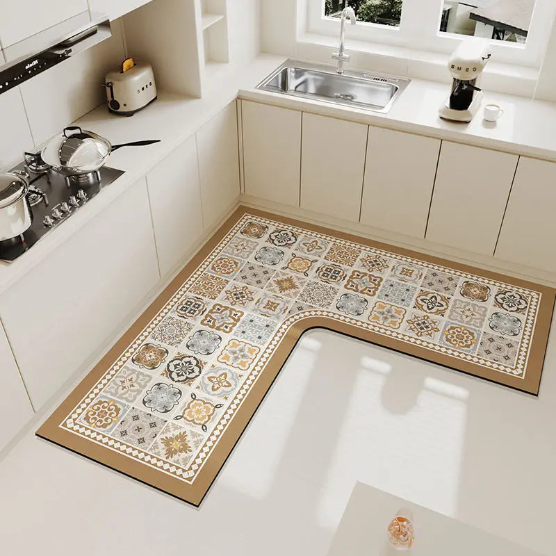 L-Shaped Kitchen Mat | Anti-Slip Crystal Velvet Area Rug