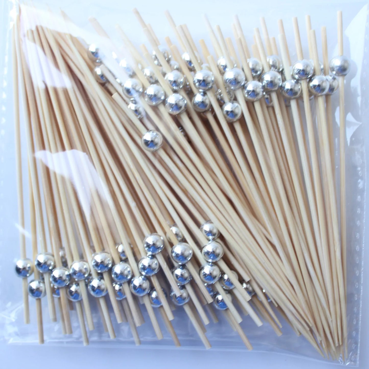 100pcs Pearl Bamboo Skewers | Gold Silver White Party Picks