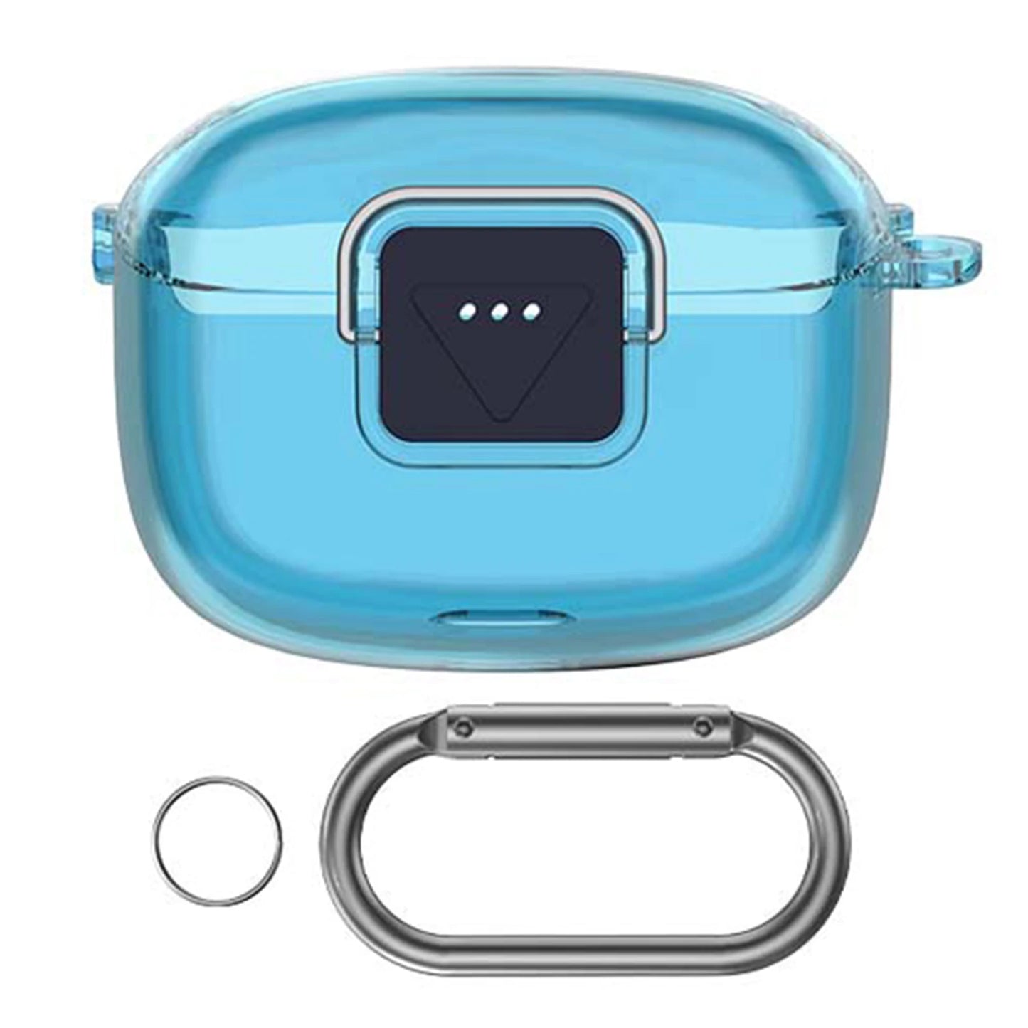 TPU Protective Case with Carabiner Protective Cover Shockproof Protective Shell for Tune Buds 2 Bluetooth-compatible Earbuds Peaceful Pleasures Health and Wellness Transparent Blue