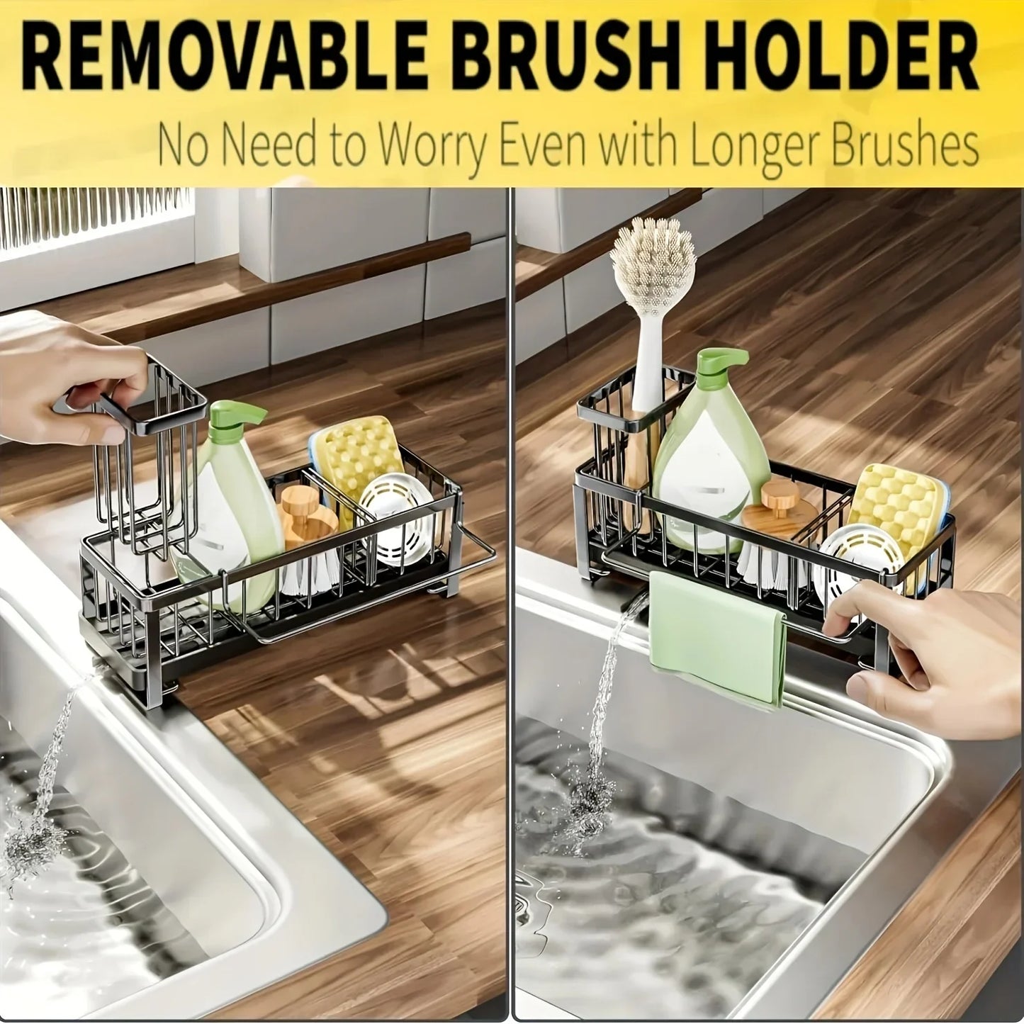 Sink Caddy Sponge Holder | Auto Draining Kitchen Organizer