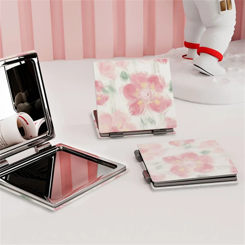 Portable Folding Double-Sided Mini Makeup Mirror | PU Round