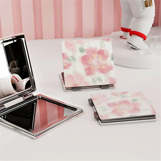 Portable Folding Double-Sided Mini Makeup Mirror | PU Round Portable Makeup Mirror Oasis Select