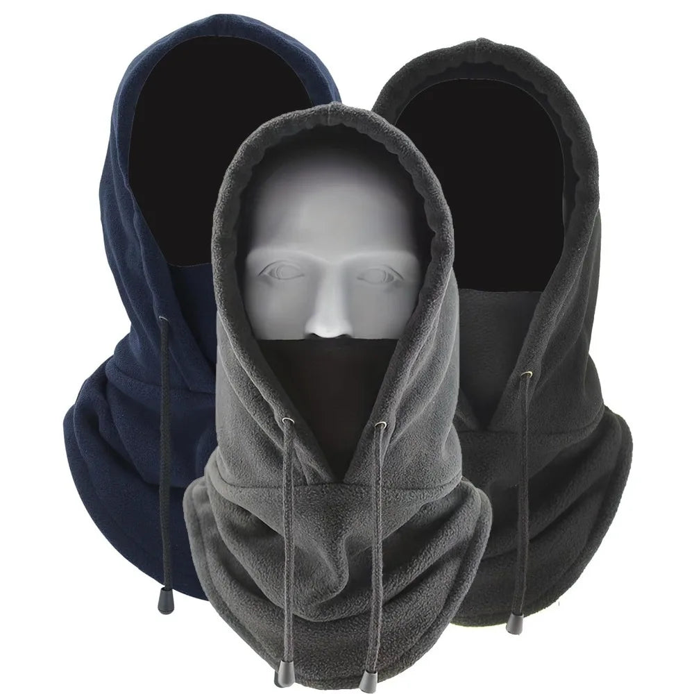 1pc/3pcs Winter Warm Fleece Neck Warmer Hat Solid Adjustable Drawstring Ski Balaclava Mask Windproof Cycling Hooded Cap Unisex Peaceful Pleasures Health and Wellness Dark-Blue Grey Black