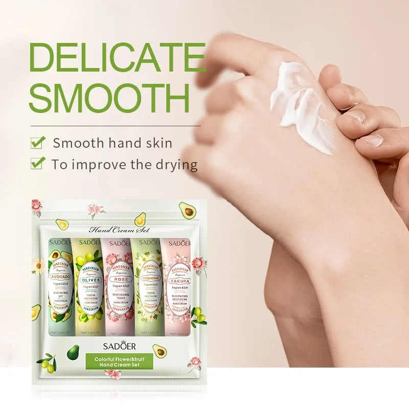 5Pcs Set Fragrance Hand Cream Smooth Refreshing Long-lasting Hydration Moisturizing Hand Care Christmas Gift Peaceful Pleasures Health and Wellness