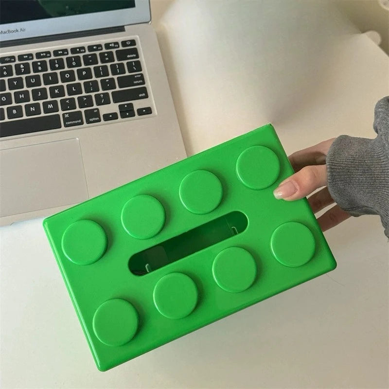 Building Block Tissue Box High Appearance Level Multi-Functional Home Napkin Storage Box Living Room Coffee Table Storage Box Peaceful Pleasures Health and Wellness green 1pc