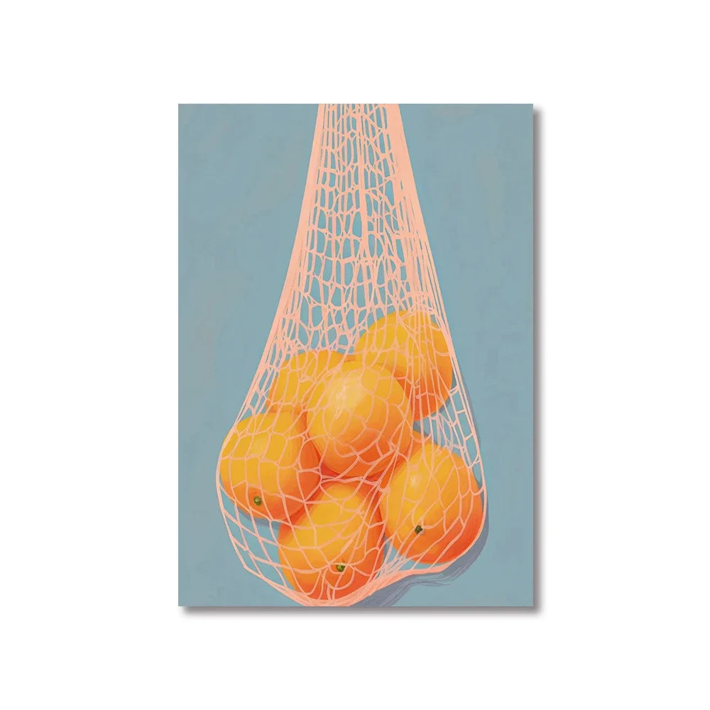 (1pc frameless)Colorful Modern Abstract Fruit Canvas Prints Maximalist Peach Strawberry Watermelon Wall Art Poster for Living Peaceful Pleasures Health and Wellness CT10060-1 30x40cm Unframed