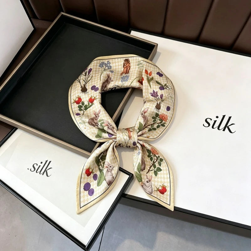 100% Mulberry Silk Lotus Floral Scarf – Women's Versatile Accessory