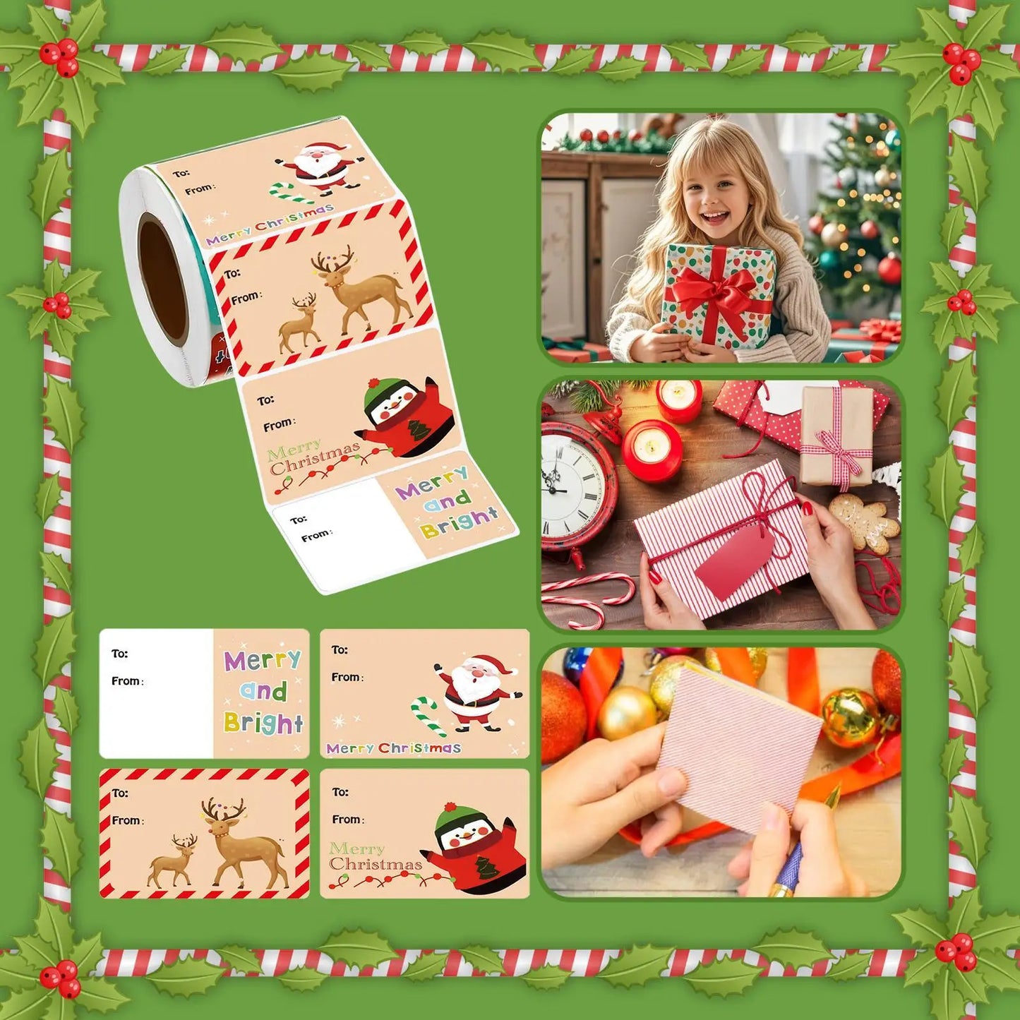 500-Piece Christmas Tag Stickers Roll – Holiday Labels & Seals Holiday Label Stickers Peaceful Pleasures Health and Wellness